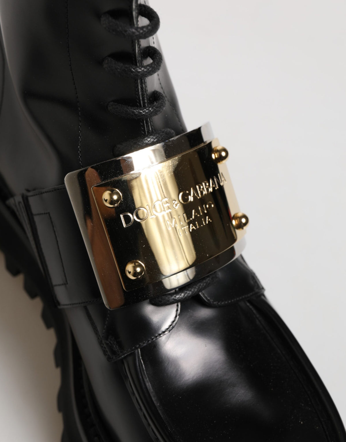 Black Leather DG Plaque Lace Up Boots Shoes