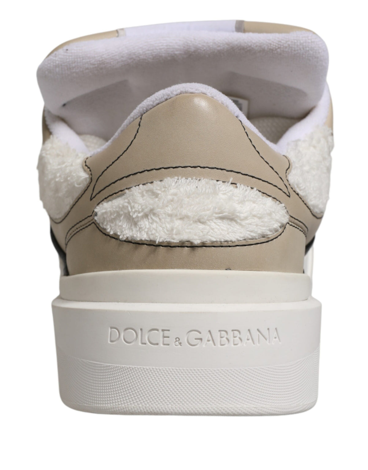 White Beige Faux Shearling Low Top Sneakers Shoes