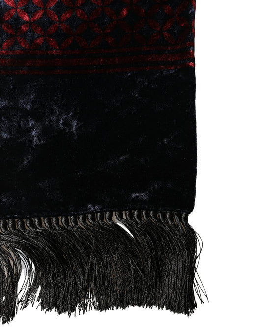 Black Red Rayon Geometric Pattern Fringe 140cm X 16cm Scarf