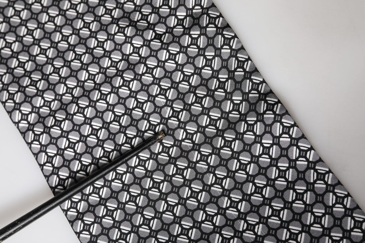 Black Silk Geometric Fringed Foulard 140cm x 15cm Scarf