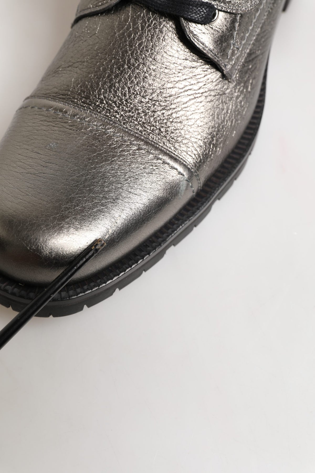 Metallic Silver Combat Biker Mid Calf Boots Shoes