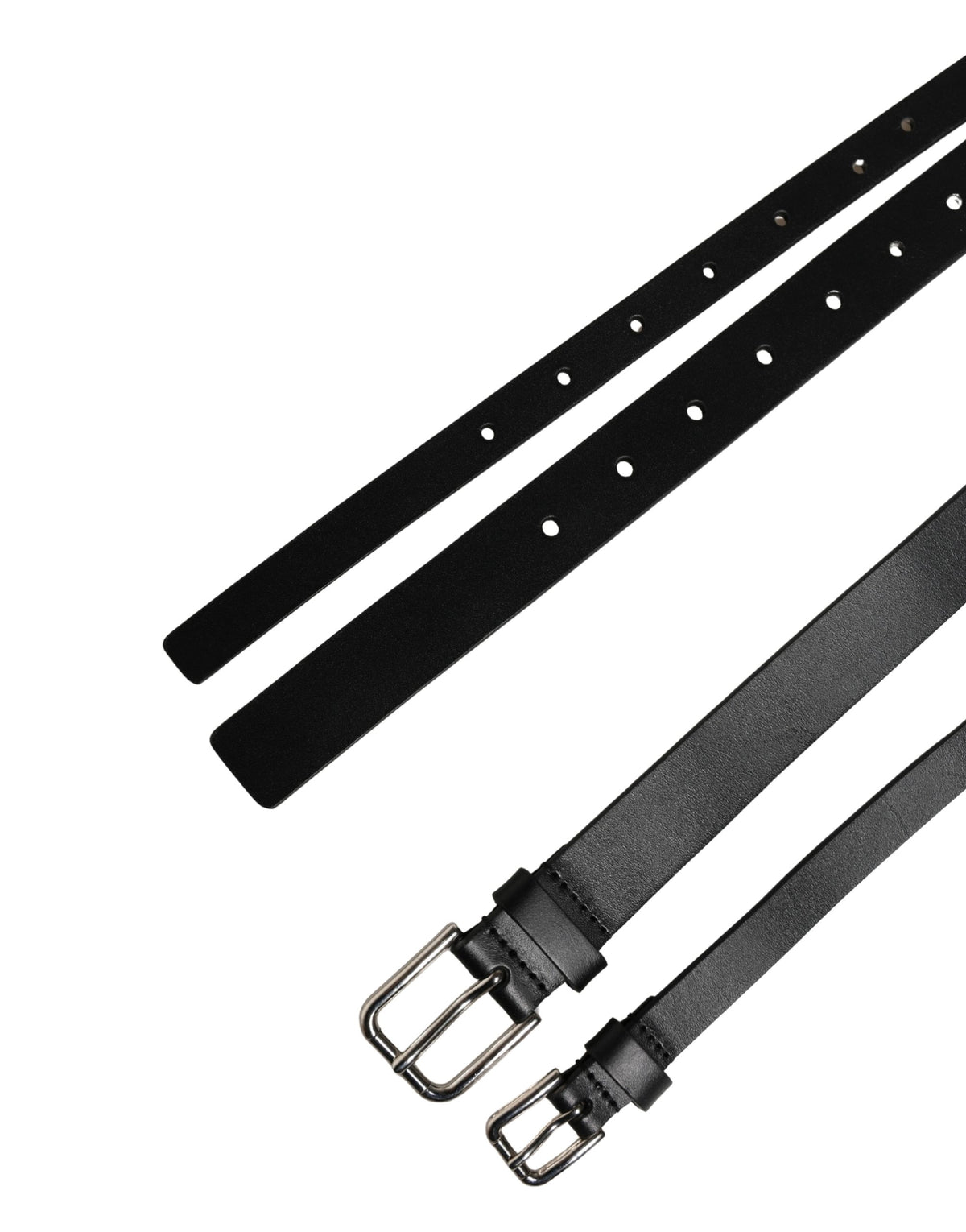 Black Double Strap Leather Silver Buckle Belt
