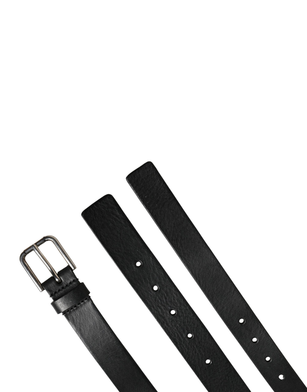 Black Double Strap Leather Silver Buckle Belt