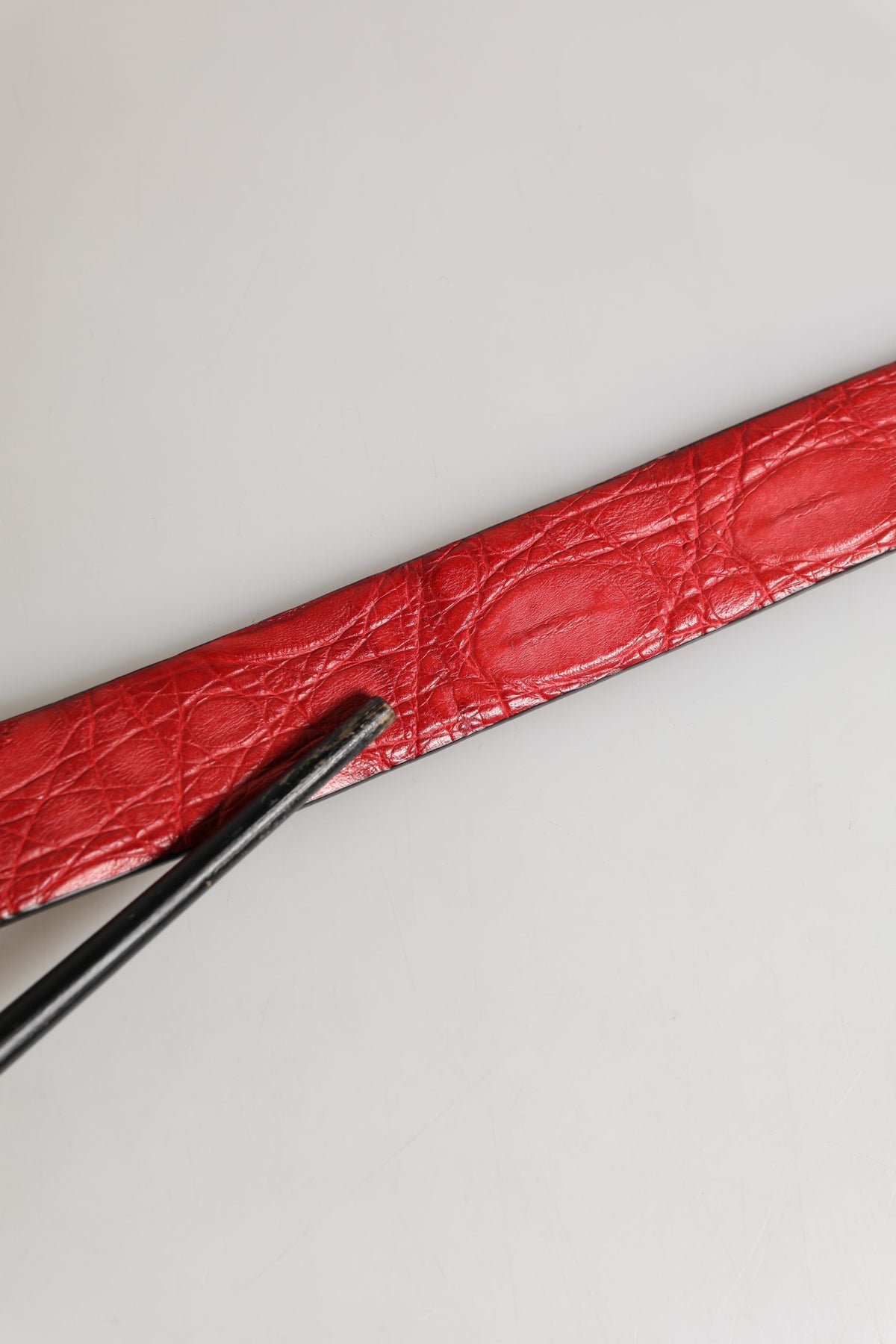 Men Red Exotic Leather Metal Buckle Belt