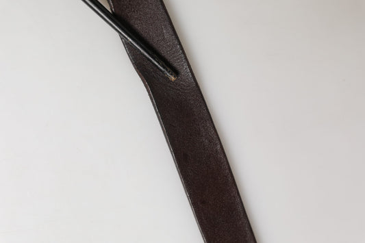 Men Brown Calf Leather Logo Metal Buckle Belt