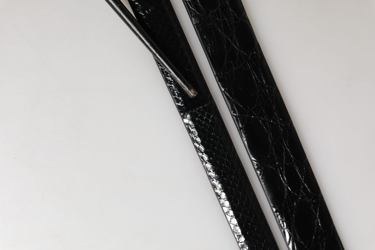 Men Black Exotic Leather Double Strap Belt
