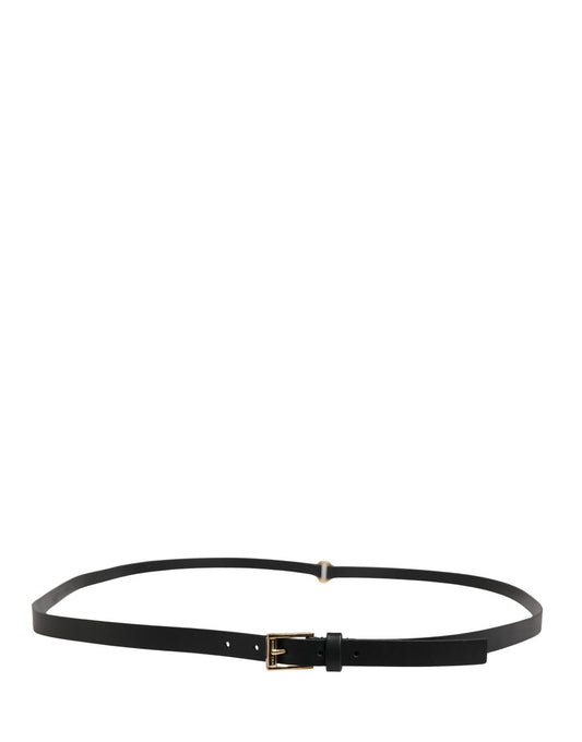 Men Black Leather Classic Metal Buckle Belt