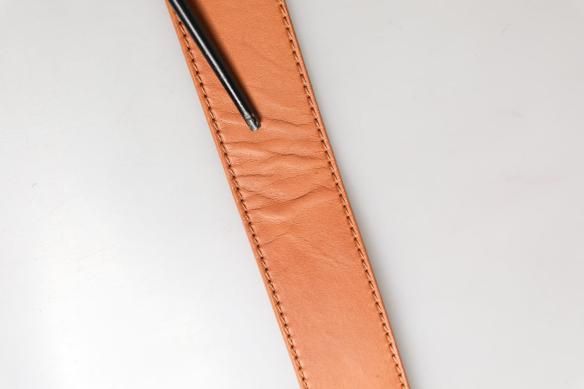 Orange Leather Hexagon Metal Buckle Waist Women Belt