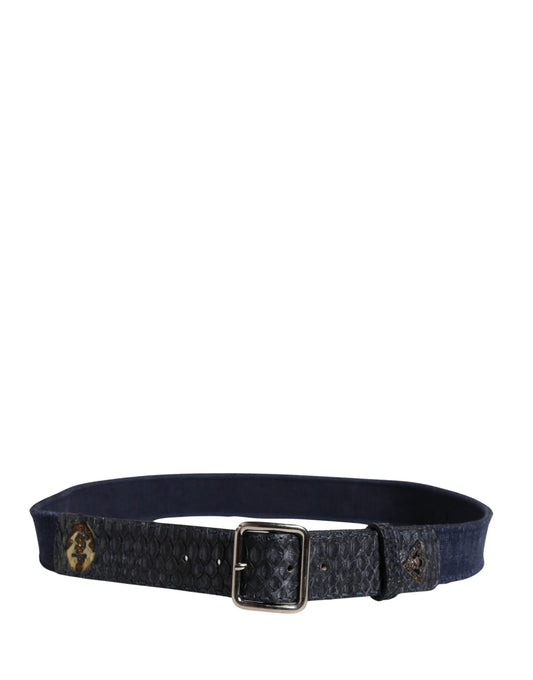 Dark Blue Canvas Silver Metal Buckle Belt