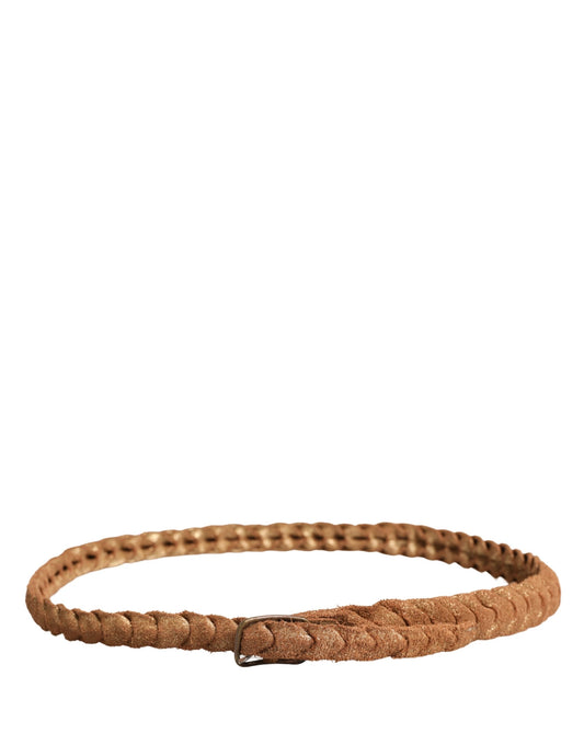 Brown Leather Braided Metal Buckle Belt