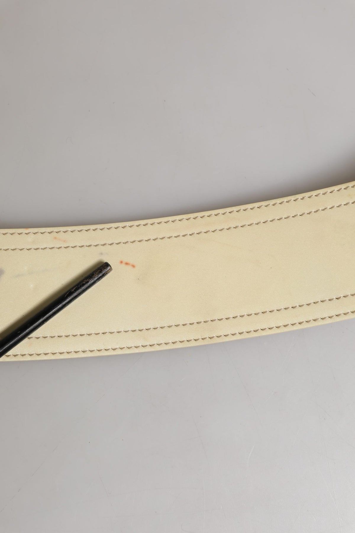 Beige Leather Logo Wide Waist Women Square Buckle Belt