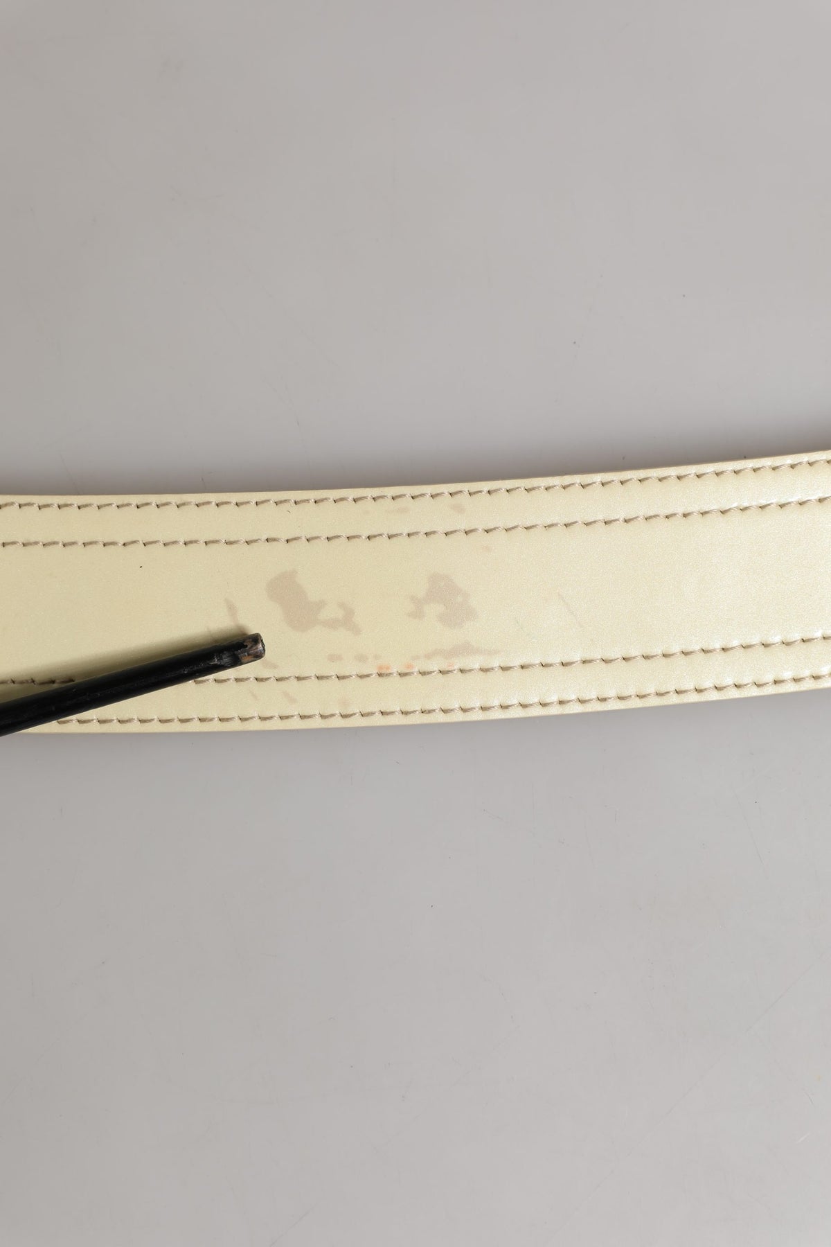 Beige Leather Logo Wide Waist Women Square Buckle Belt