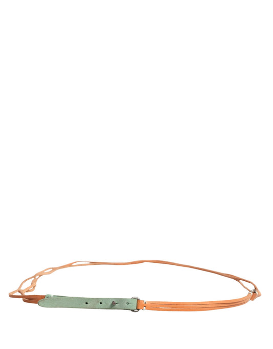 Brown Leather Silver Tone Buckle Waist Belt