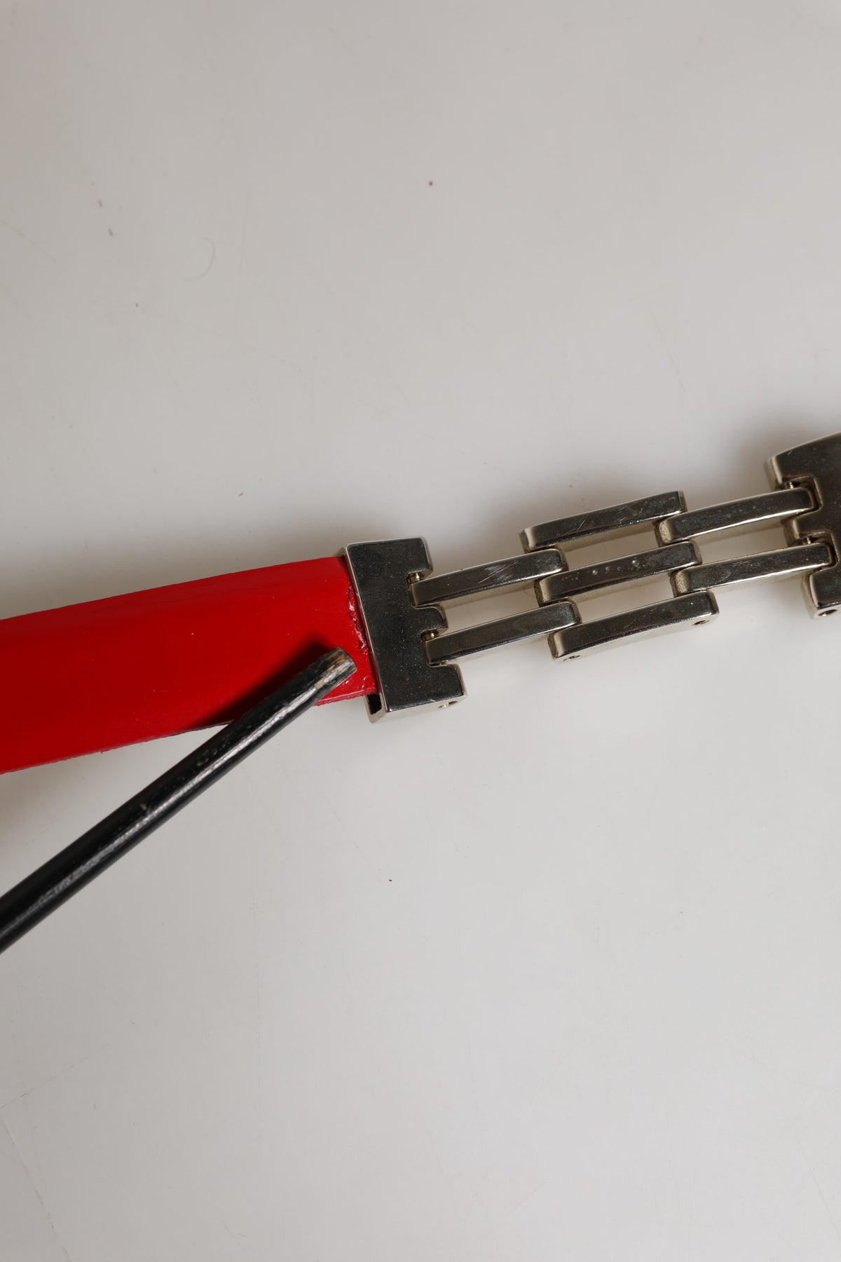 Red Glossy Leather Metal Buckle Belt