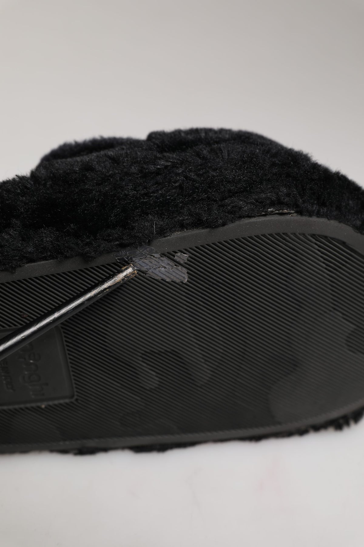 Black Faux Fur Panther Plush Flat Slides Shoes