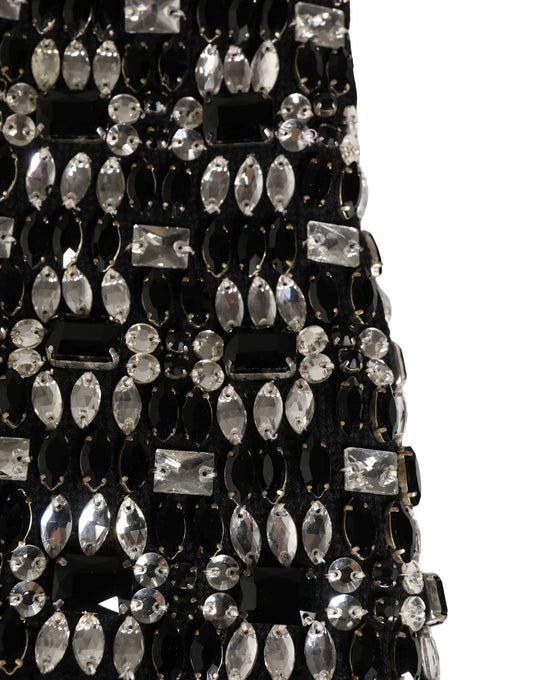 Black Wool Crystal Embellished Balaclava Hat