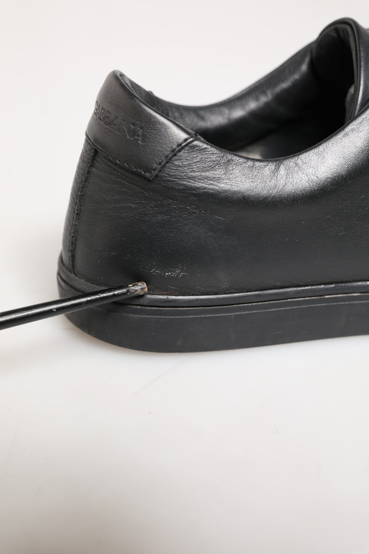 Black Leather Low Top Lace Up Sneakers Shoes