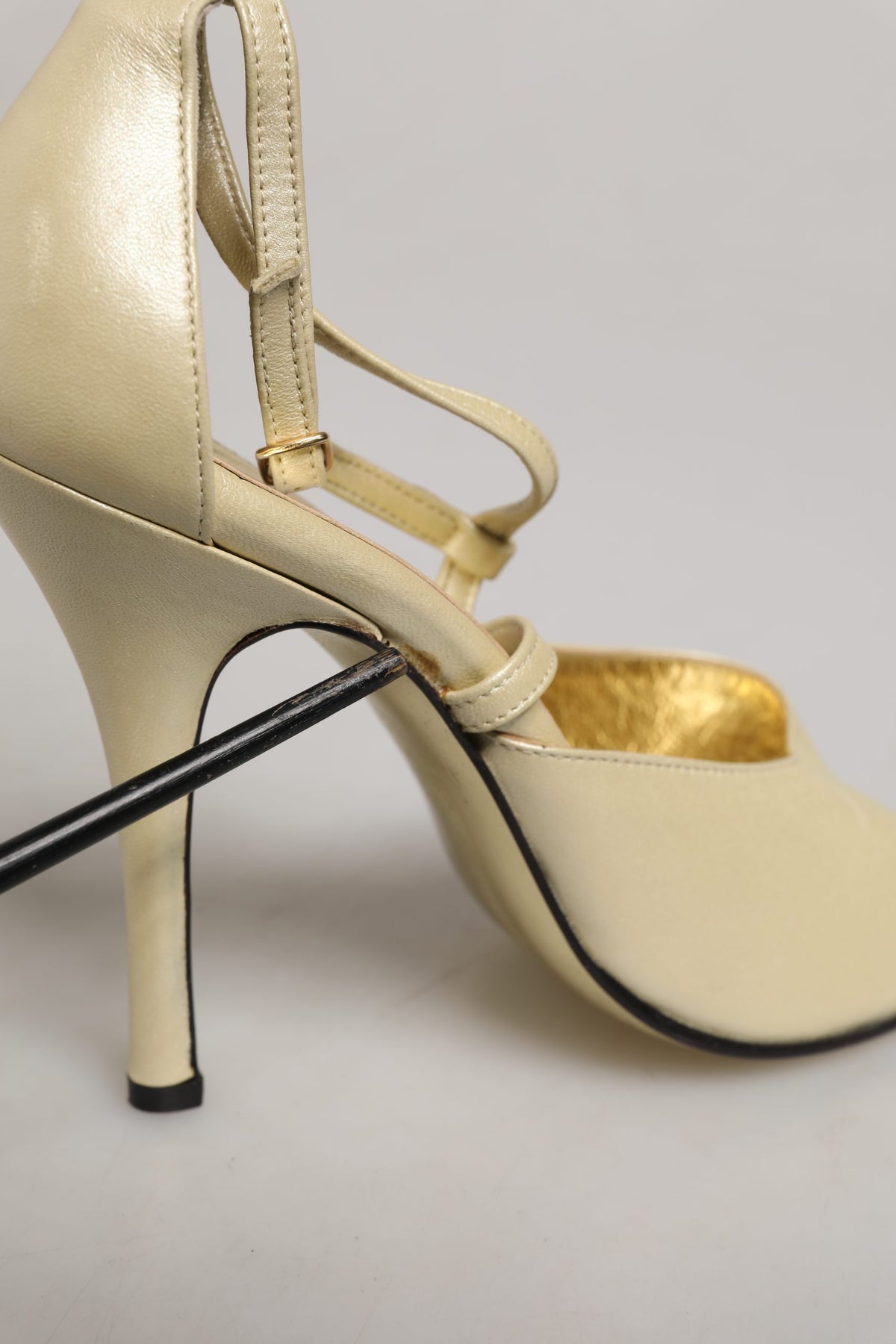 Beige Leather Stiletto Heels Sandals Shoes