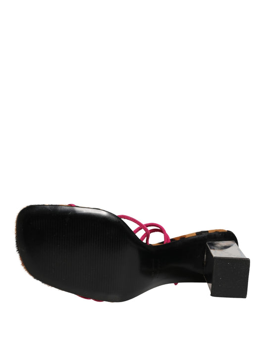 Multicolor Leather Block Heels Sandals Shoes