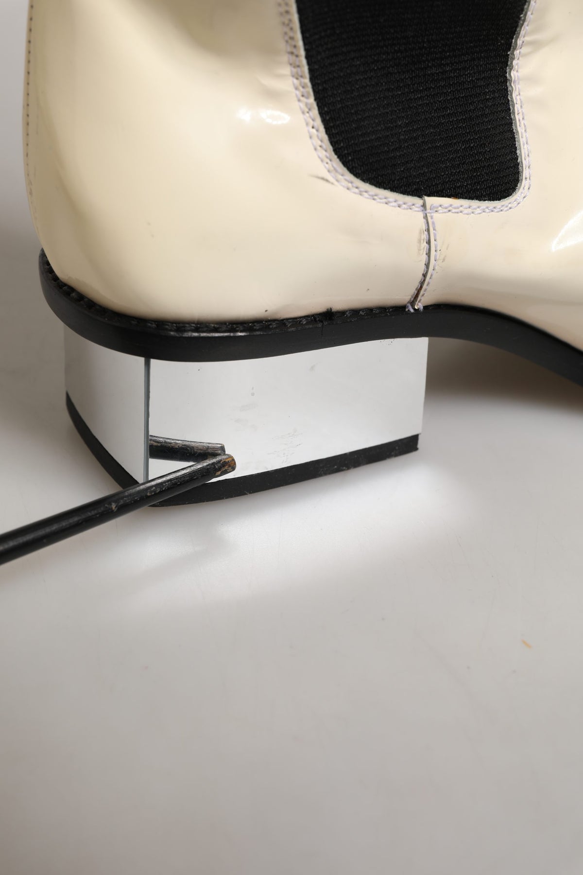White Black Leather Knee High Boots Shoes