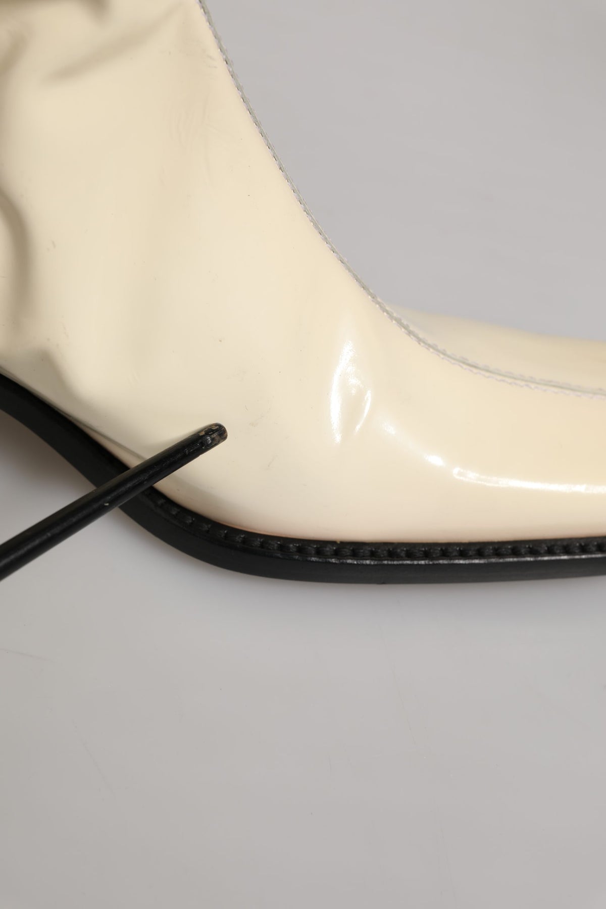 White Black Leather Knee High Boots Shoes