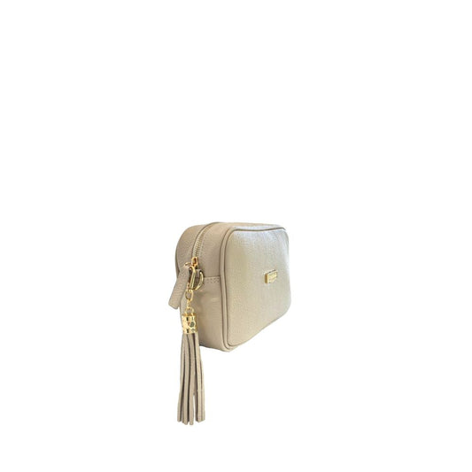 Beige Cowhide Leather Women Crossbody Bag