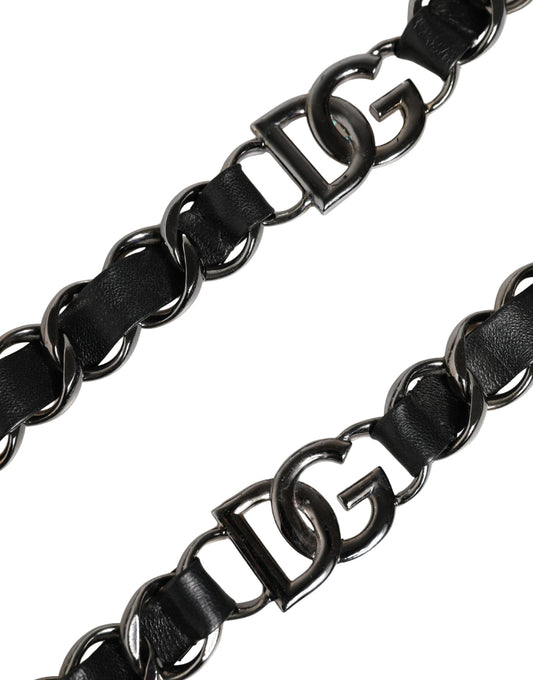 Black Leather Silver Chain Bag Accessory Shoulder Strap
