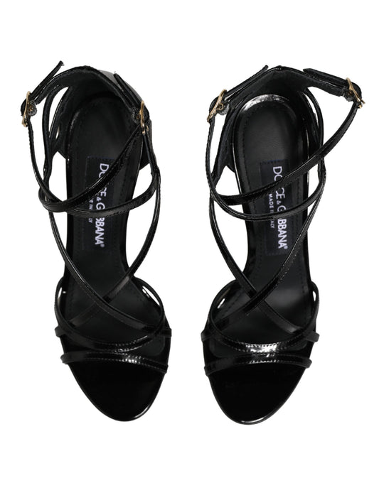 Black Leather Stiletto Heel Sandals Shoes