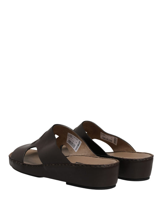 Brown Leather Cutout DG Logo Sandals Shoes