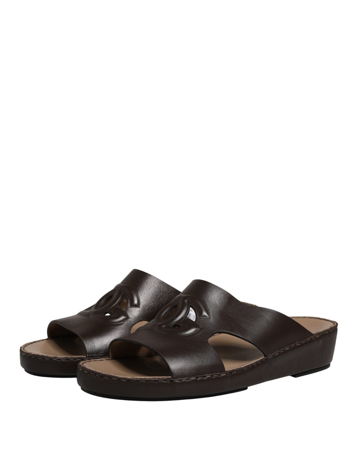 Brown Leather Cutout DG Logo Sandals Shoes