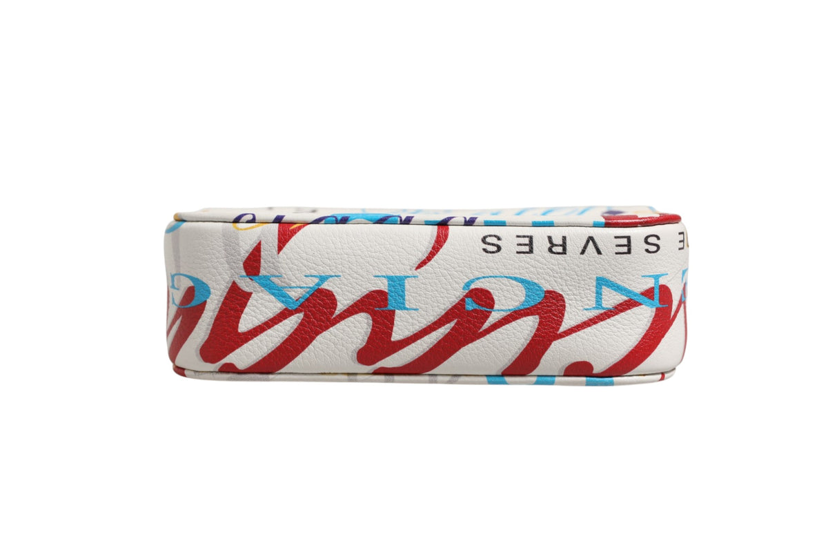 White Graffiti Print Leather Mini City Handbag