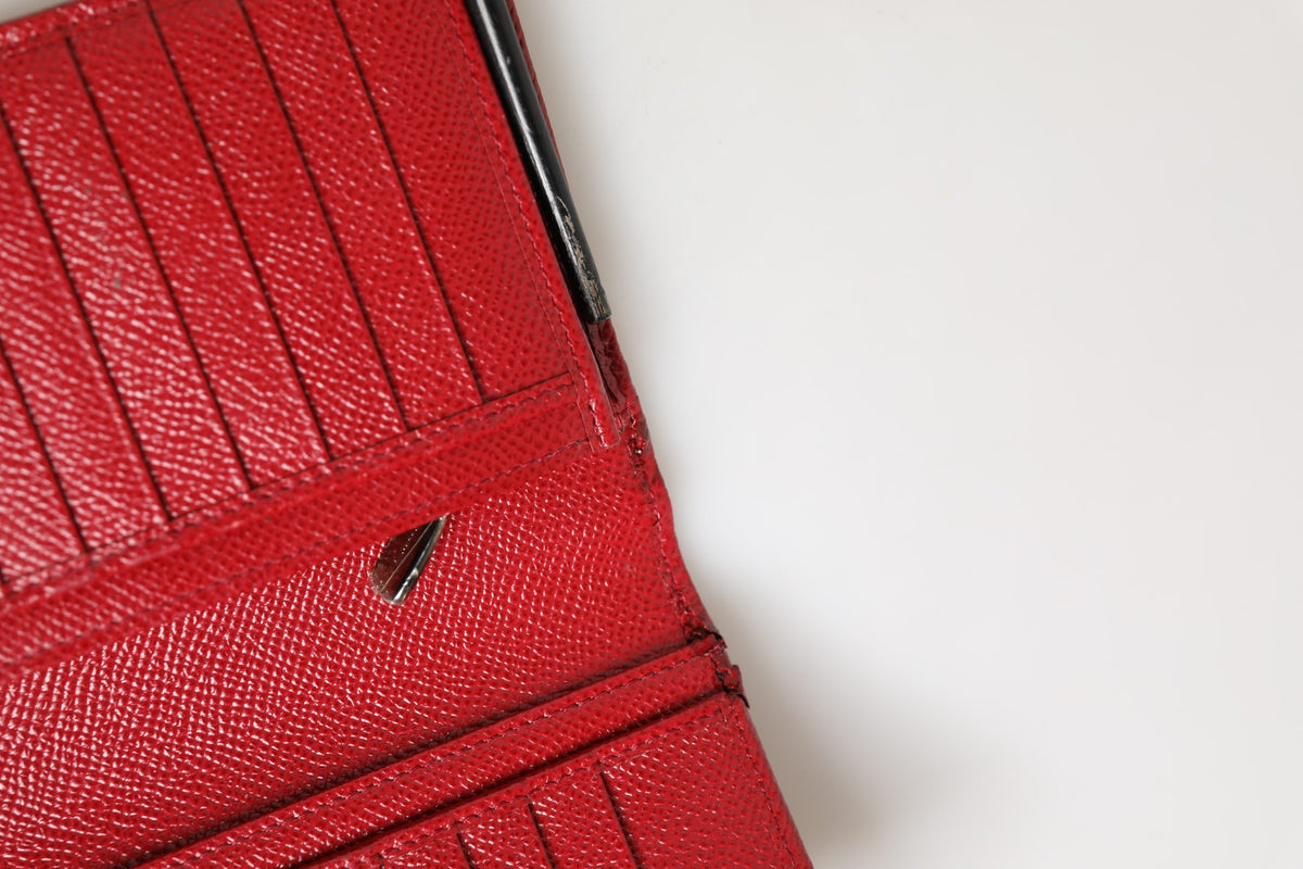 Red Dauphine Leather ID Men Card Holder Bifold Wallet