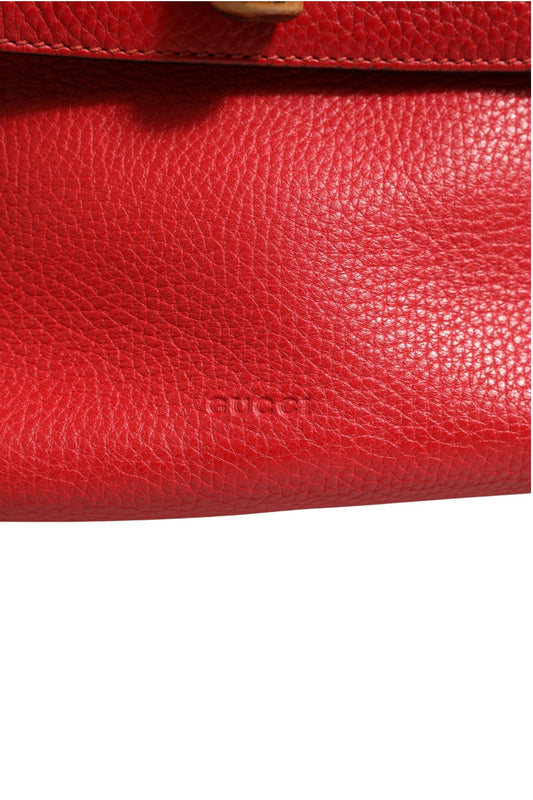 Red Leather Bamboo Daily Tote Crossbody Bag