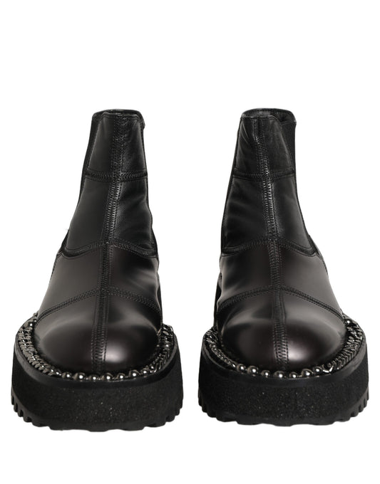 Black Leather Slip On Chelsea Boots Shoes