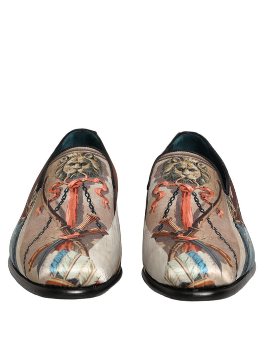 Multicolor Lion Print Slip On Loafers Shoes