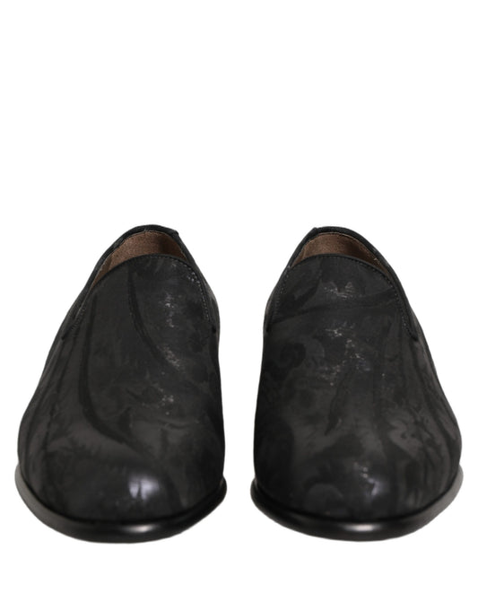 Black Brocade Men Slip On Dress Loafers Shoes