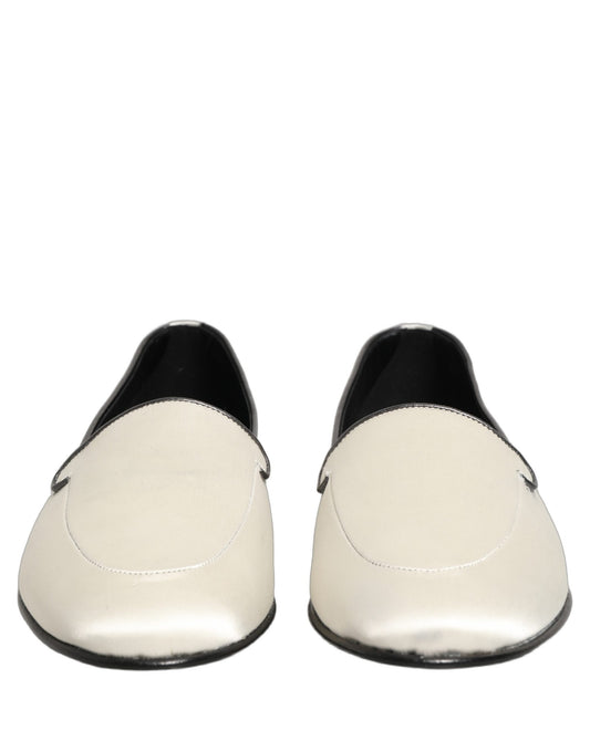 White Satin Logo Slip On Flats Loafers Shoes