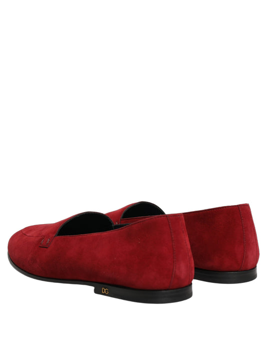 Red Suede Logo Slip On Flats Loafers Shoes