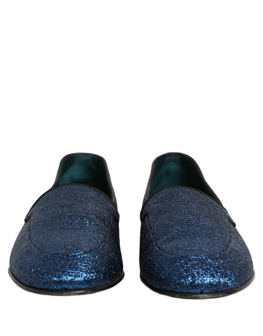 Blue Glitter Lurex DG Logo Dress Loafers Shoes