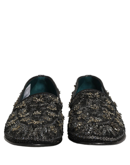 Black Rhinestone Embellished Loafers Shoes