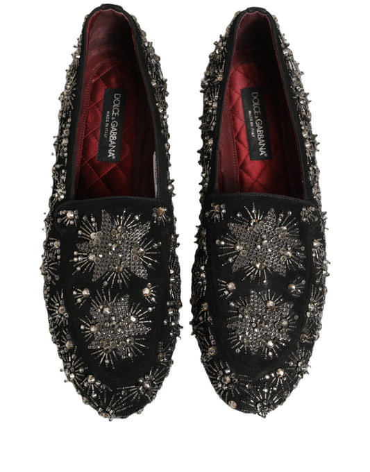 Black Crystal Embellished Dress Loafers Shoes