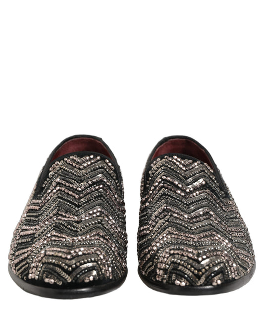Black Velvet Floral Embellished Loafers Shoes