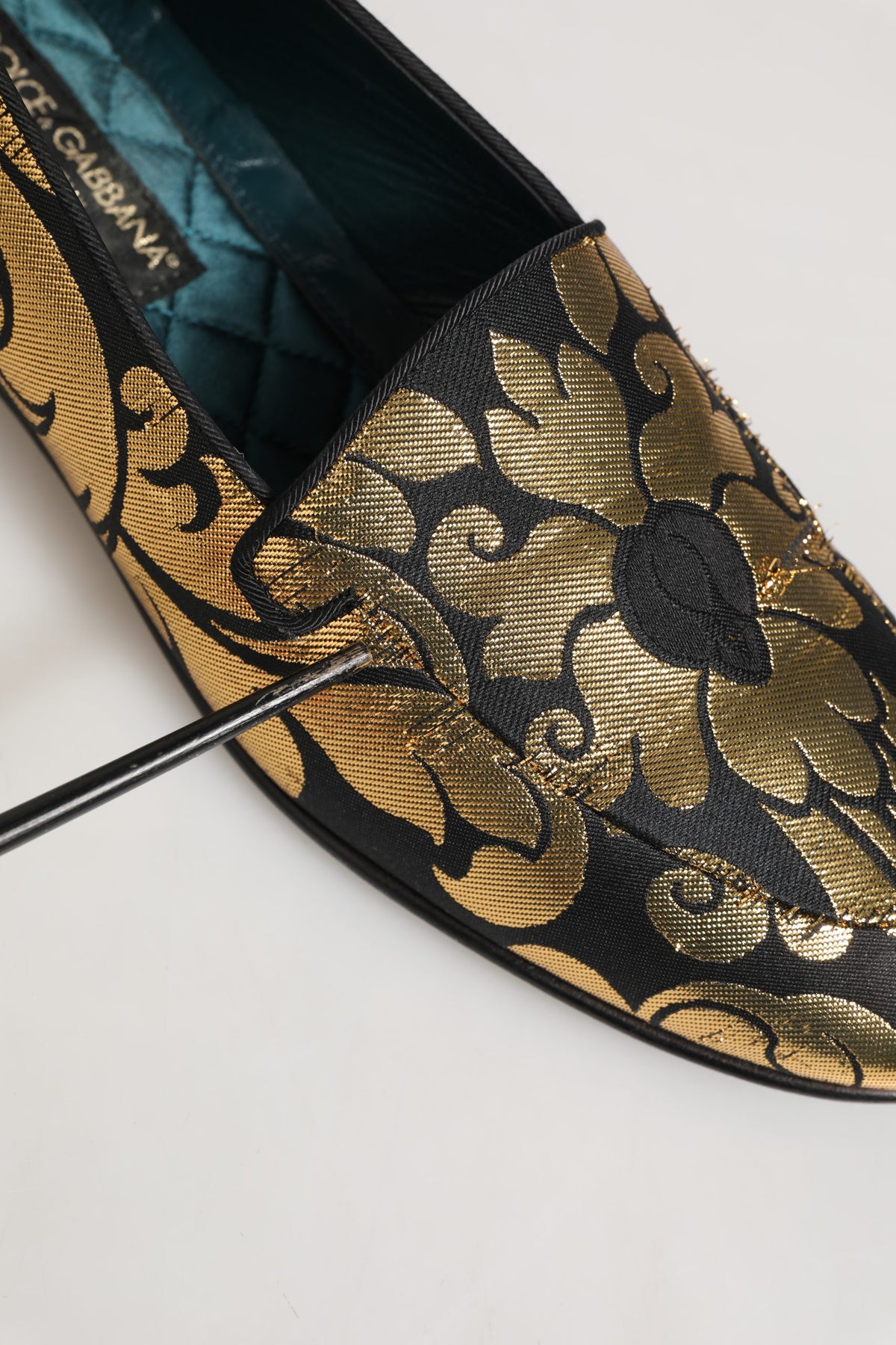 Black Gold Floral Jacquard Dress Loafers Shoes
