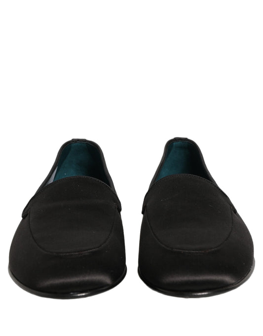 Black Satin Logo Slip On Flats Loafers Shoes