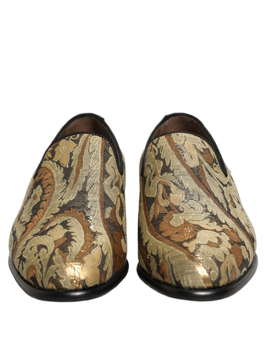 Gold Brocade Slip On Men Dress Loafers Shoes