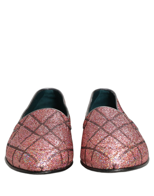 Pink Check Glitter Lurex Logo Loafers Shoes