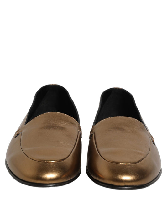 Gold Leather DG Logo Slip On Men Loafers Shoes