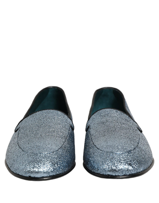 Blue Glitter Lurex DG Logo Dress Loafers Shoes