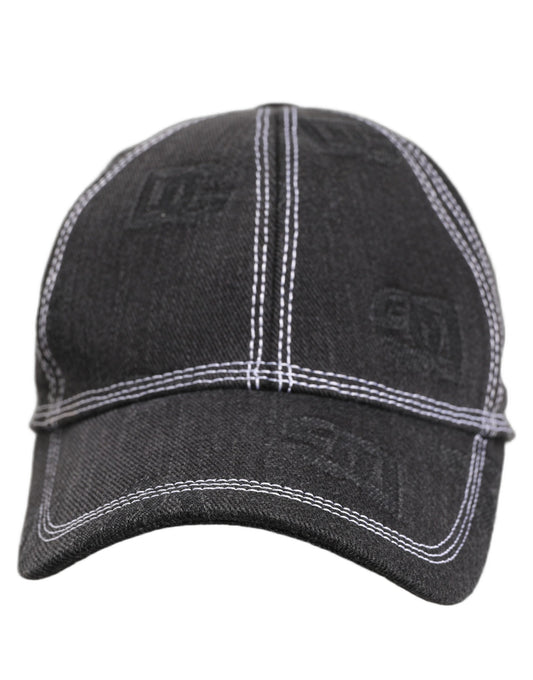 Men Black Cotton 6 Panel Baseball Capello Hat