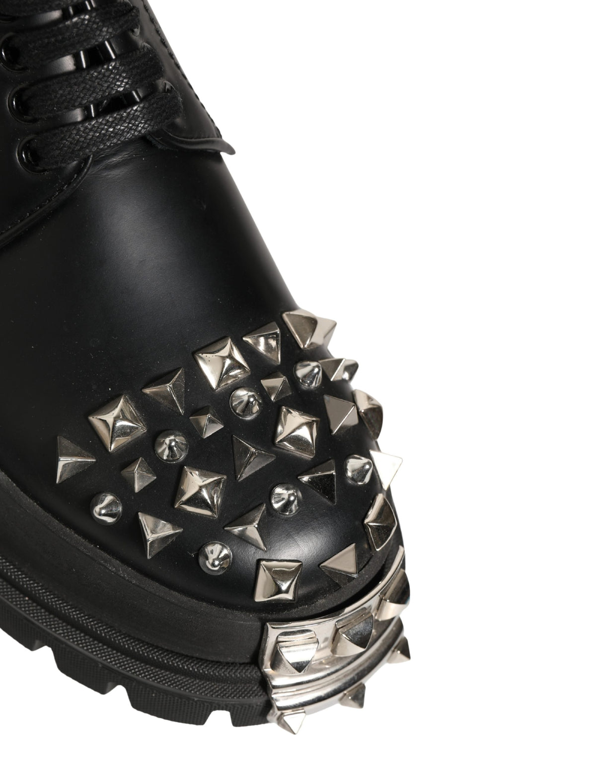 Black Leather Studded Hi-Trekking Derby Shoes